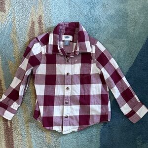 Old Navy Kids Checkered Button Down Shirt - Maroon and White